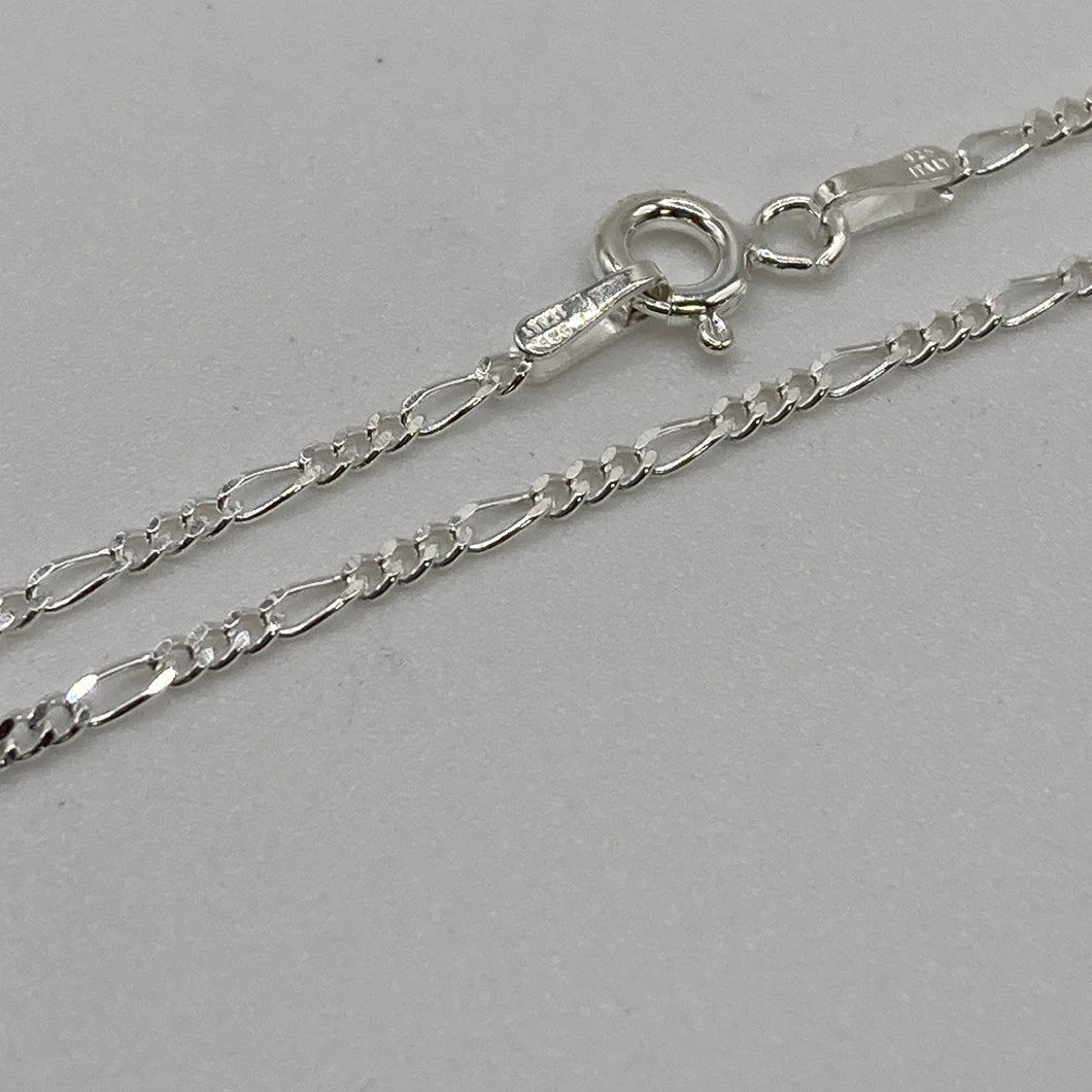 Figaro approx. 1.39MM 2 Side Diamond Cut Made in Italy New 925 Sterling Silver Necklace SKU N227