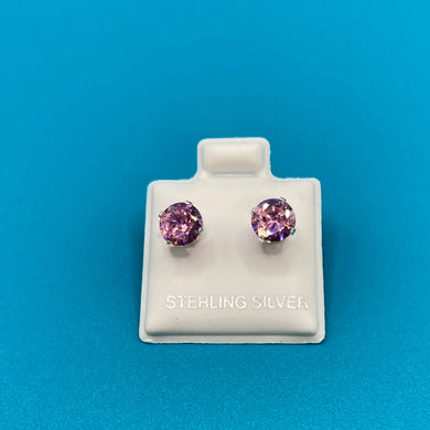 Pink CZ 6MM Round Sterling Silver Earrings SKU E284